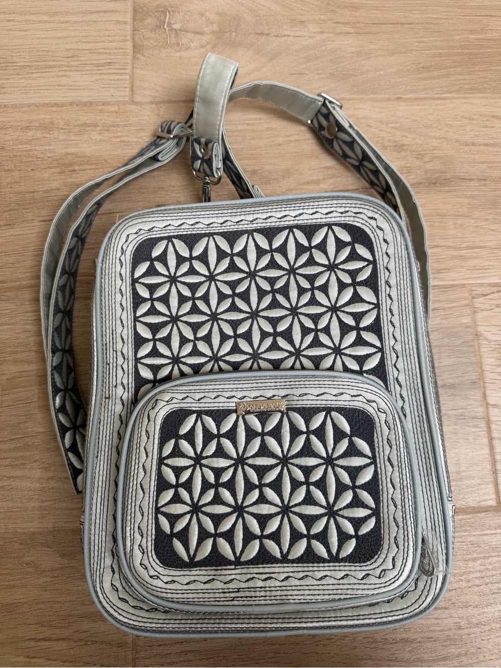 NWT Banda Kali Embroidered Geometric Crossbody Bag in Black & Cream